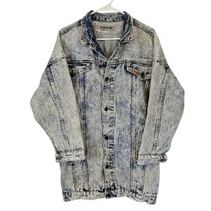 Jordache Vintage Acid Wash Long Distressed Jean Jacket